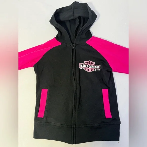 Harley Davidson Girls Hoodie Jacket 4T Pink Black Zip Up Genuine Motorcycle - Picture 2 of 16